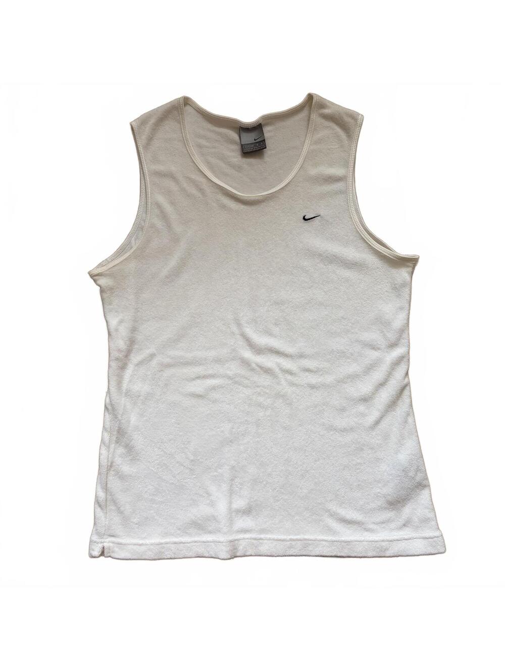 Y2K Vintage Nike‎ Terry Cloth Tank Top Mini Swoosh Tennis White Women Size Large